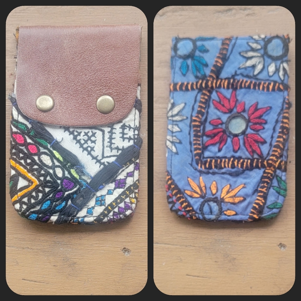 🍄🪬 Free People Boho Embroidered Repurposed vtg banjara hippie Wallet card case
